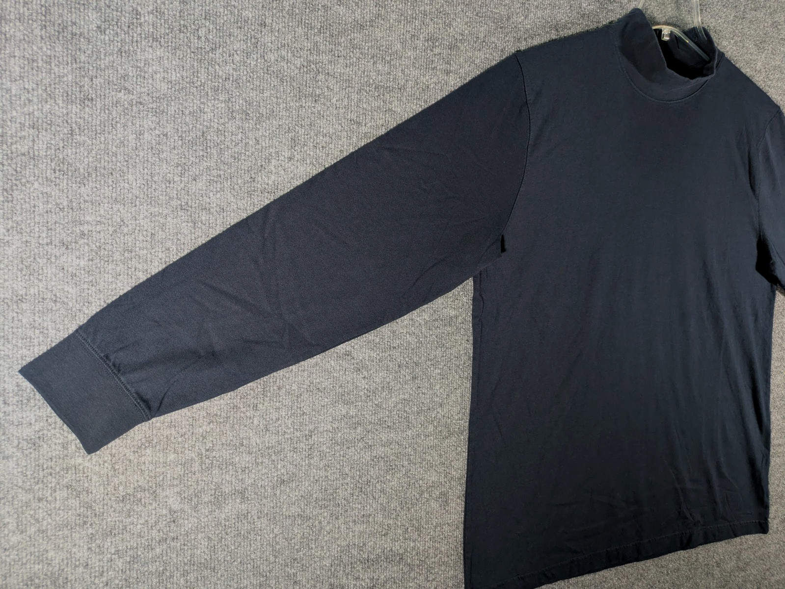 LL Bean Mock Neck Shirt Mens Large Navy Long Sleeve Tee 100% Cotton 508112