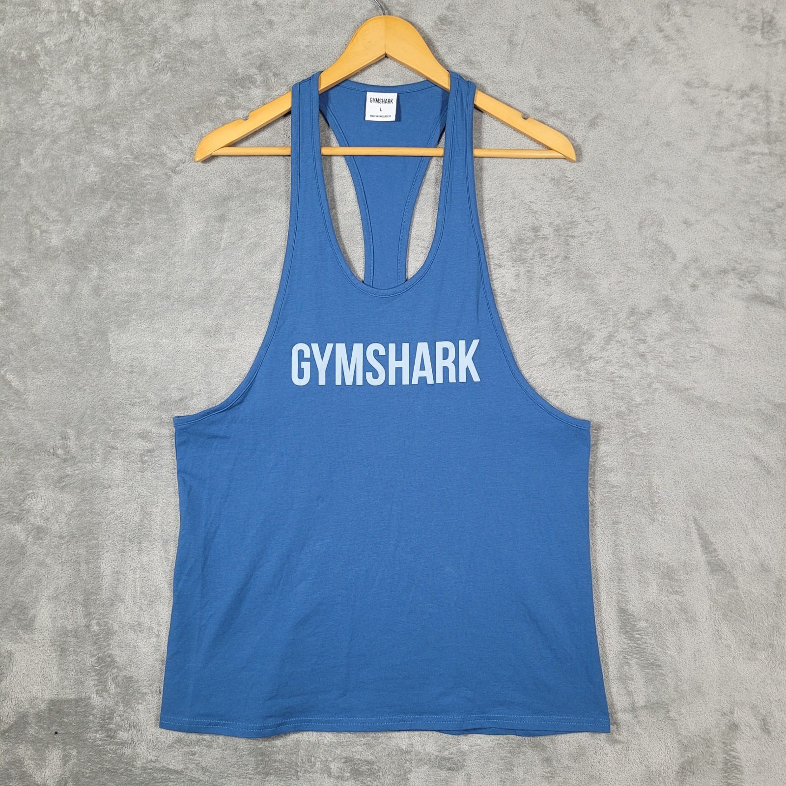 Gymshark Tank Top Mens Large Blue Stringer Racerback Graphic Logo Cotton Blend