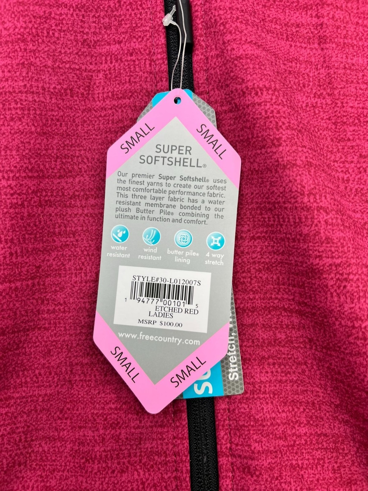 Free Country Womens Softshell Zip Up Hooded Jacket Long Sleeve S Vibrant Berry