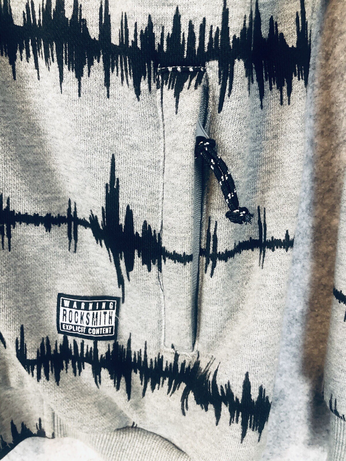 ROCKSMITH Hoodie Size L All Over Sound wave Print 90s Grunge Music Hip Hop