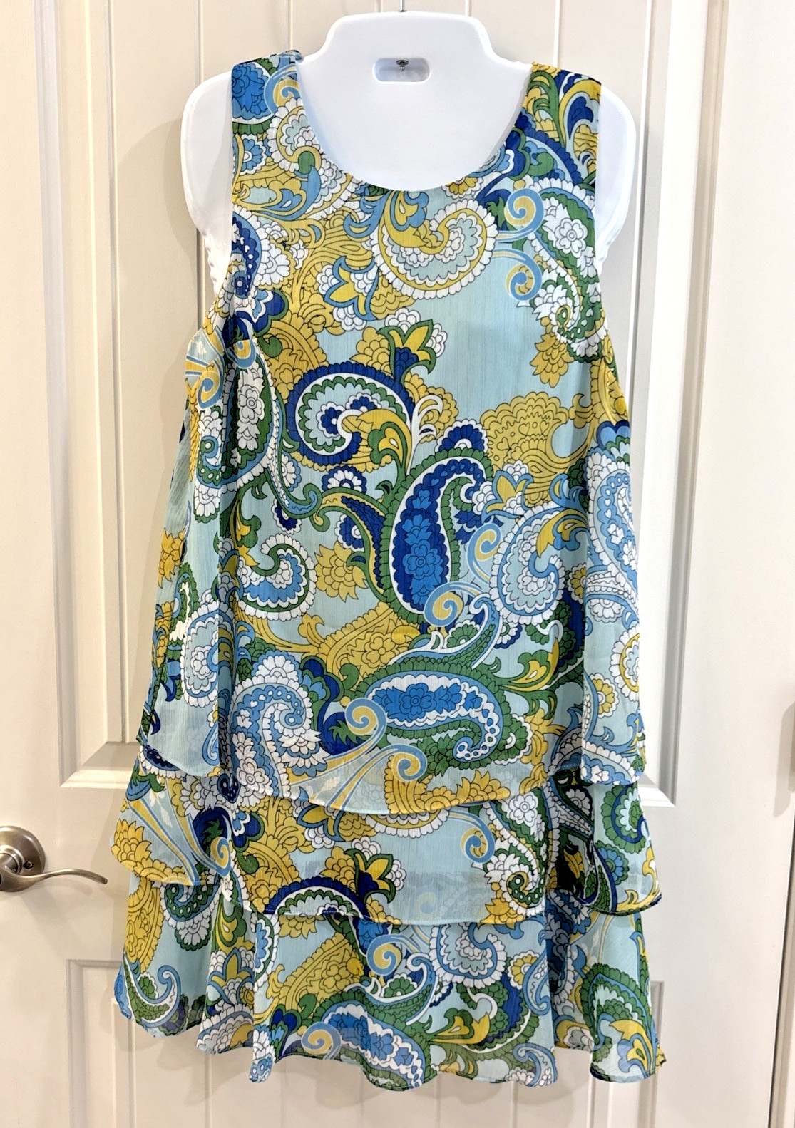 Harper 241 Multicolor Paisley Ruffle Lined Shift Dress Sleeveless Women’s Size 8