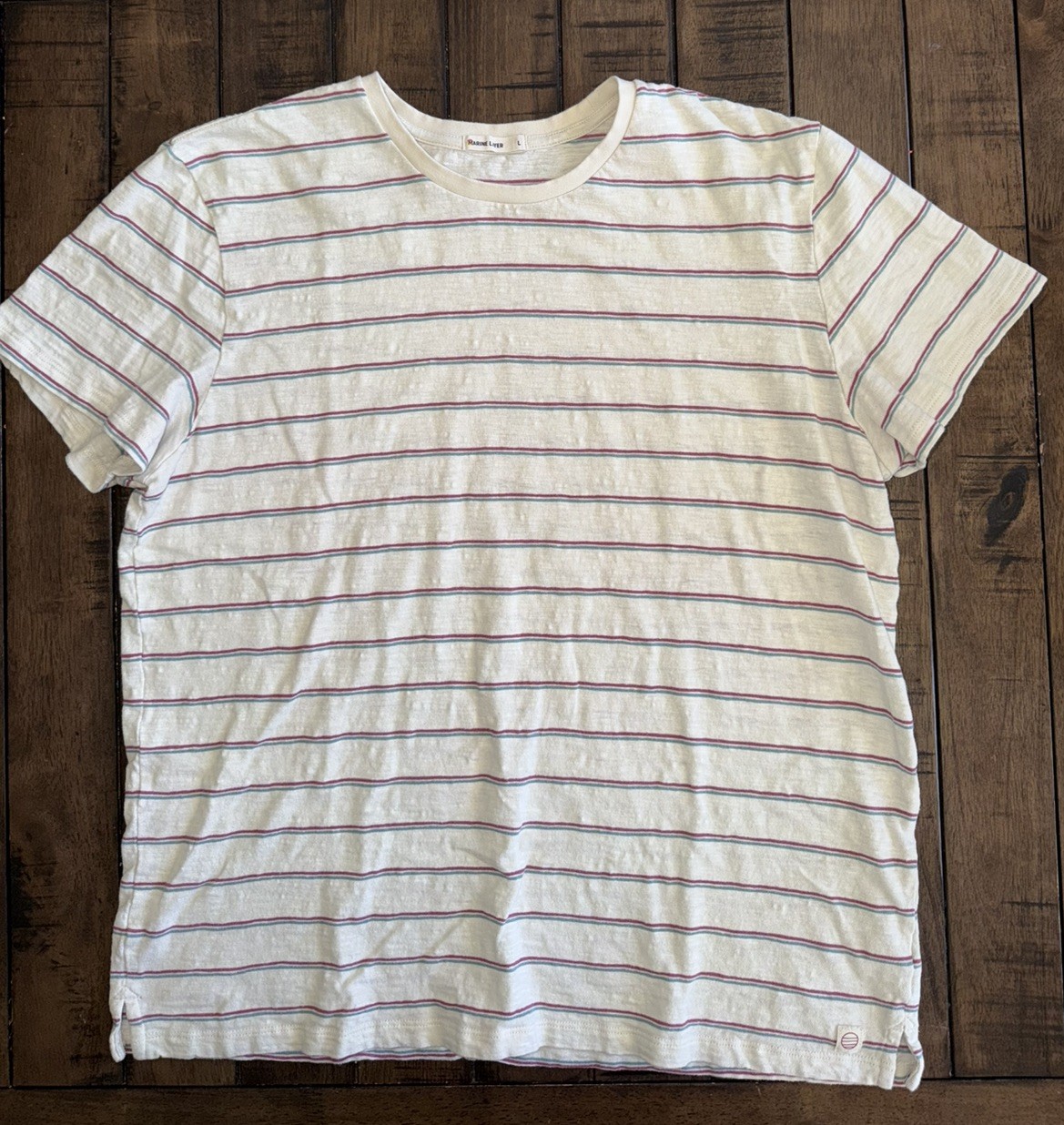 Marine Layer White w/ Red&Blue Stripe Crew Tee – Large – PreOwned Good Condition