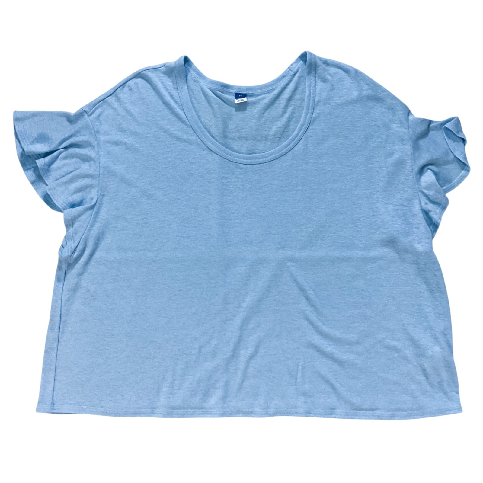 Old Navy Womens Top sz 2X Blue Short Cap Flutter Sleeve Linen Blend Lightweight
