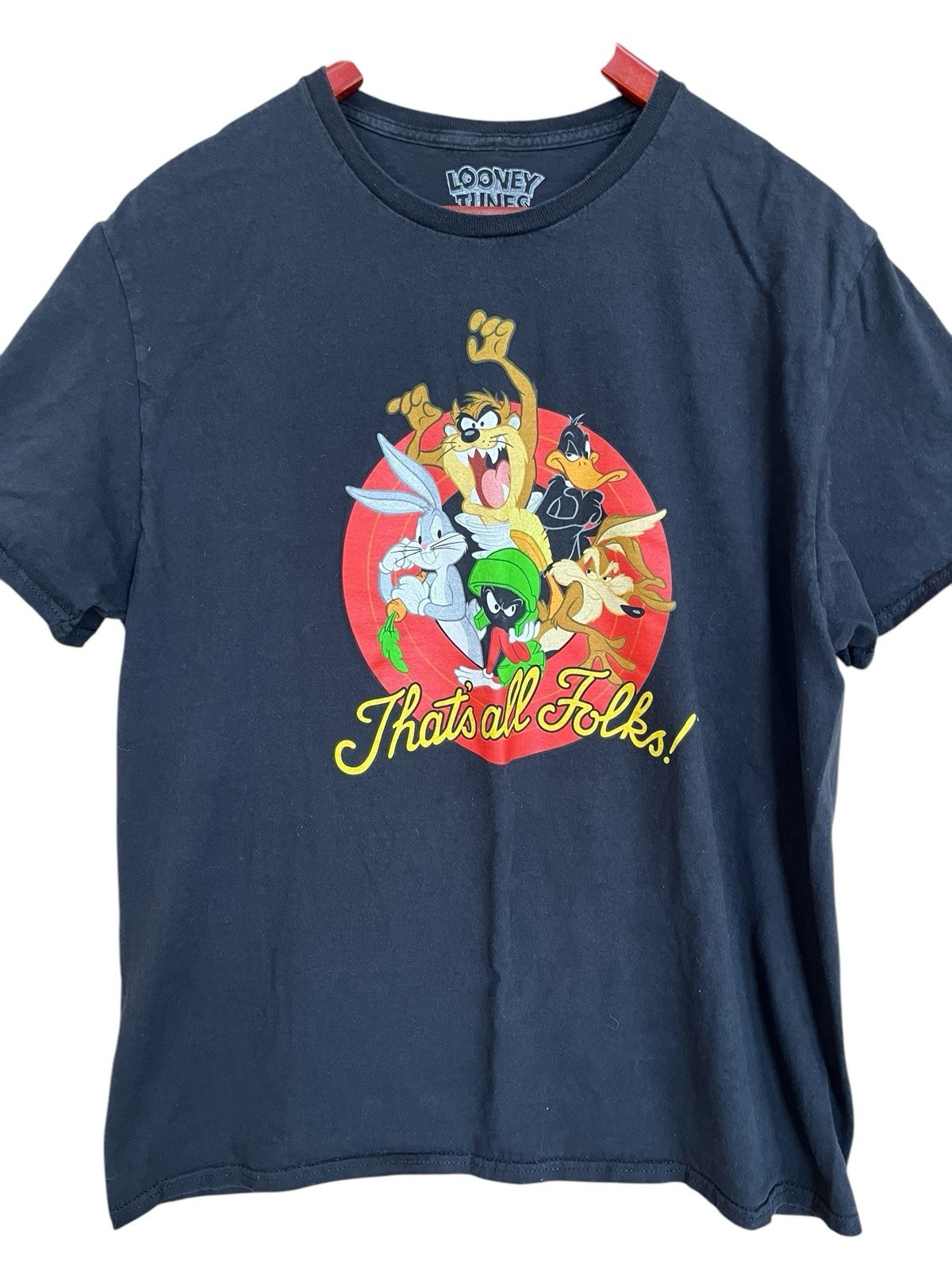 Looney Tunes Adult XL Black Thats All Folks Short Sleeve Classic Active Tshirt