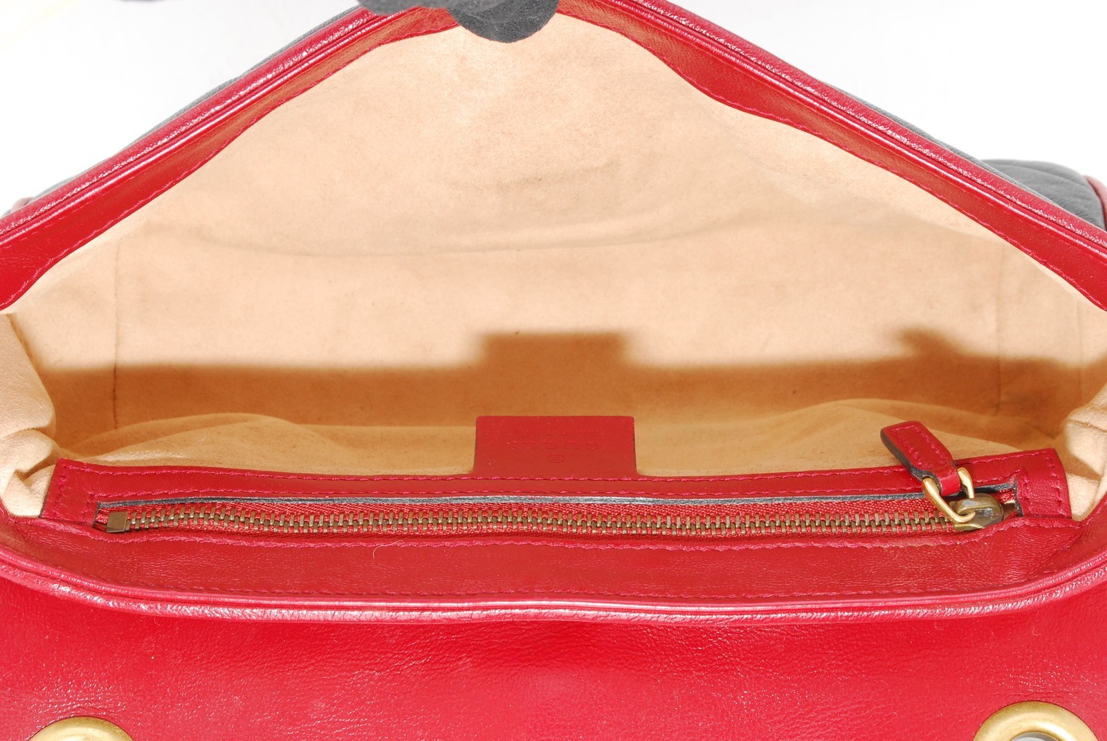 Gucci GG Marmont Shoulder Bag Black Red Trim Chain 443497