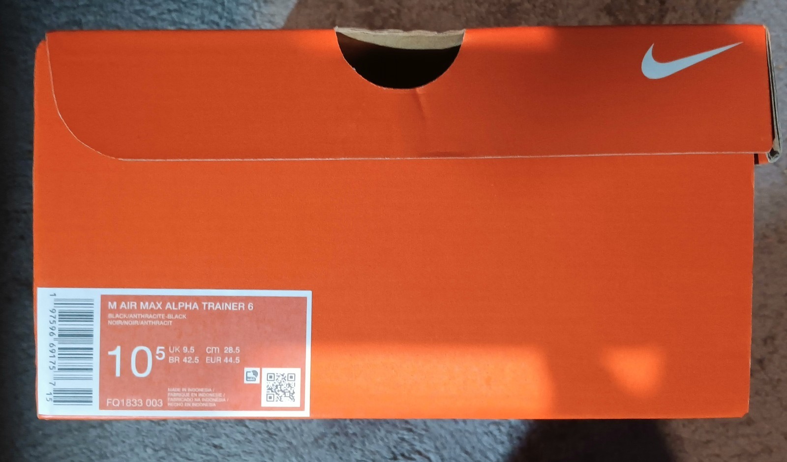 Size 10.5 – Nike Air Max Alpha Trainer 6 Black. New in Box.