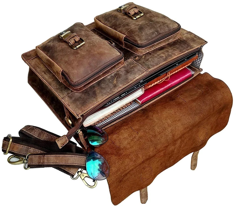 18 Inch Retro Buffalo Hunter Leather Laptop Messenger Bag College Bag