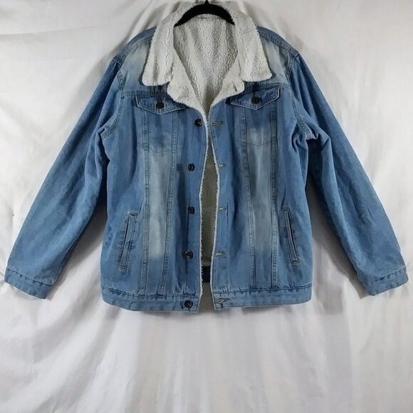 Source Unknown Women’s Blue Long Sleeve 100% Cotton Jean Sherpa Jacket Size L