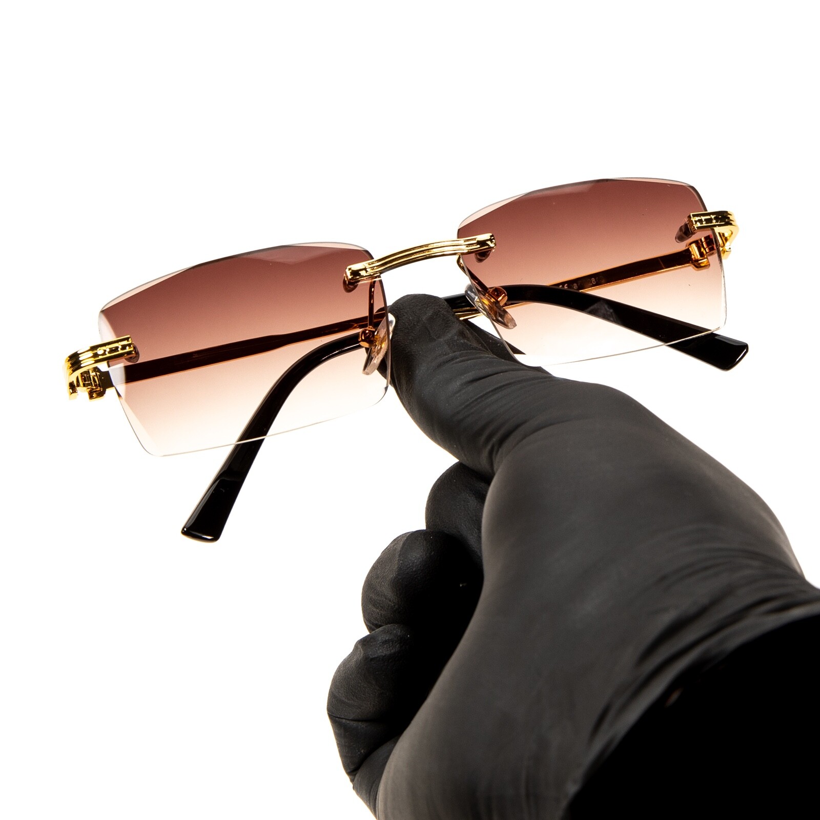 Luxury Brown Gradient Tint Rimless Gold Wire Frame Unisex Shades Sunglasses