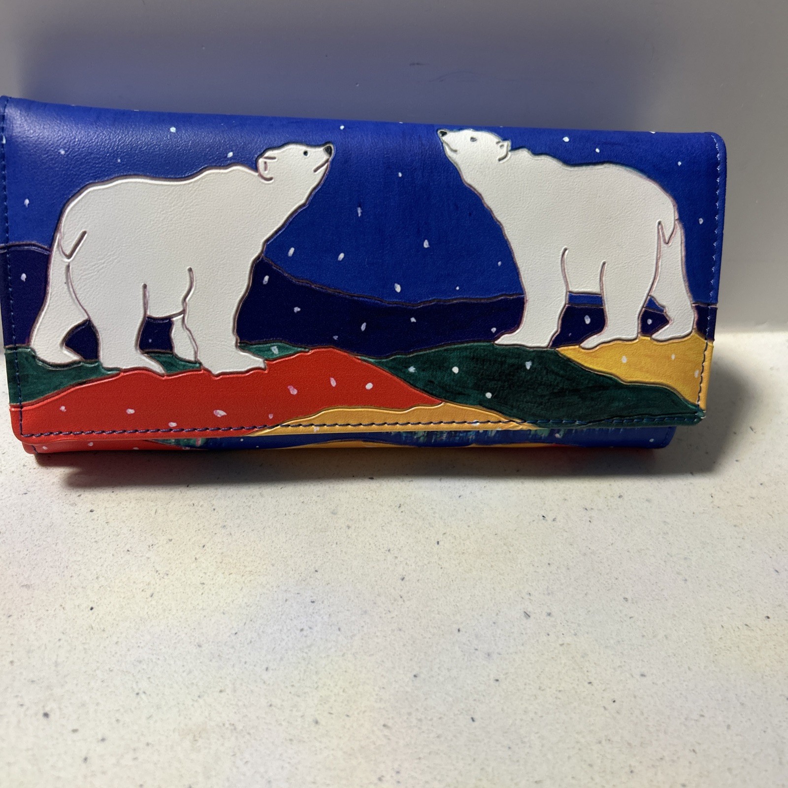 New Sky Watchers Polar Bear By Artist Dawn Oman Blue Full-size Wallet