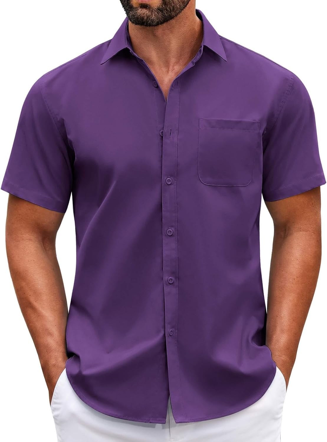 Mens Short Sleeve Casual Button Down Shirts Summer Untucked Dress Shirts