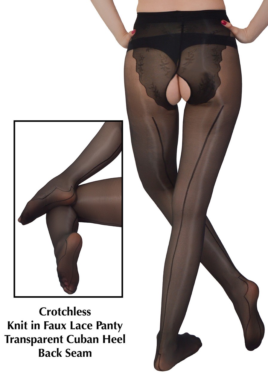 Nefertiti – Crotchless See Through Cuban Heel Wet Look Shiny Pantyhose