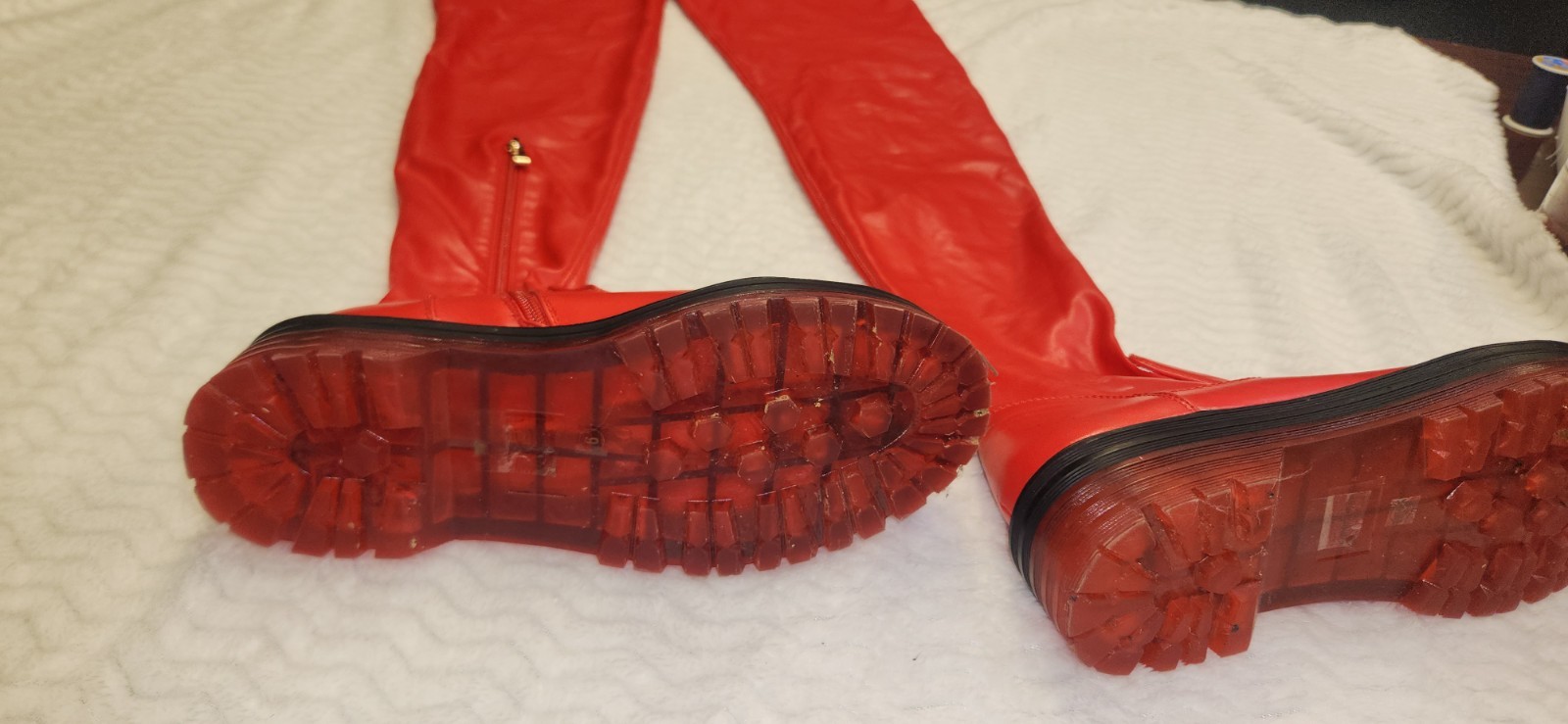 AZALEA WANG Red Over-the-Knee Platform Boots Zip Wide Calf Lug Sole 9