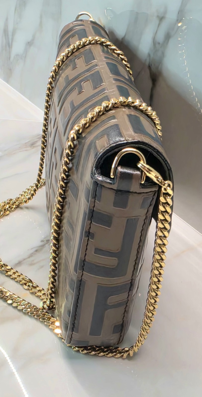 Fendi Vitello FF 1974 Bi-Color Embossed Envelope WOC MSRP: $1,550