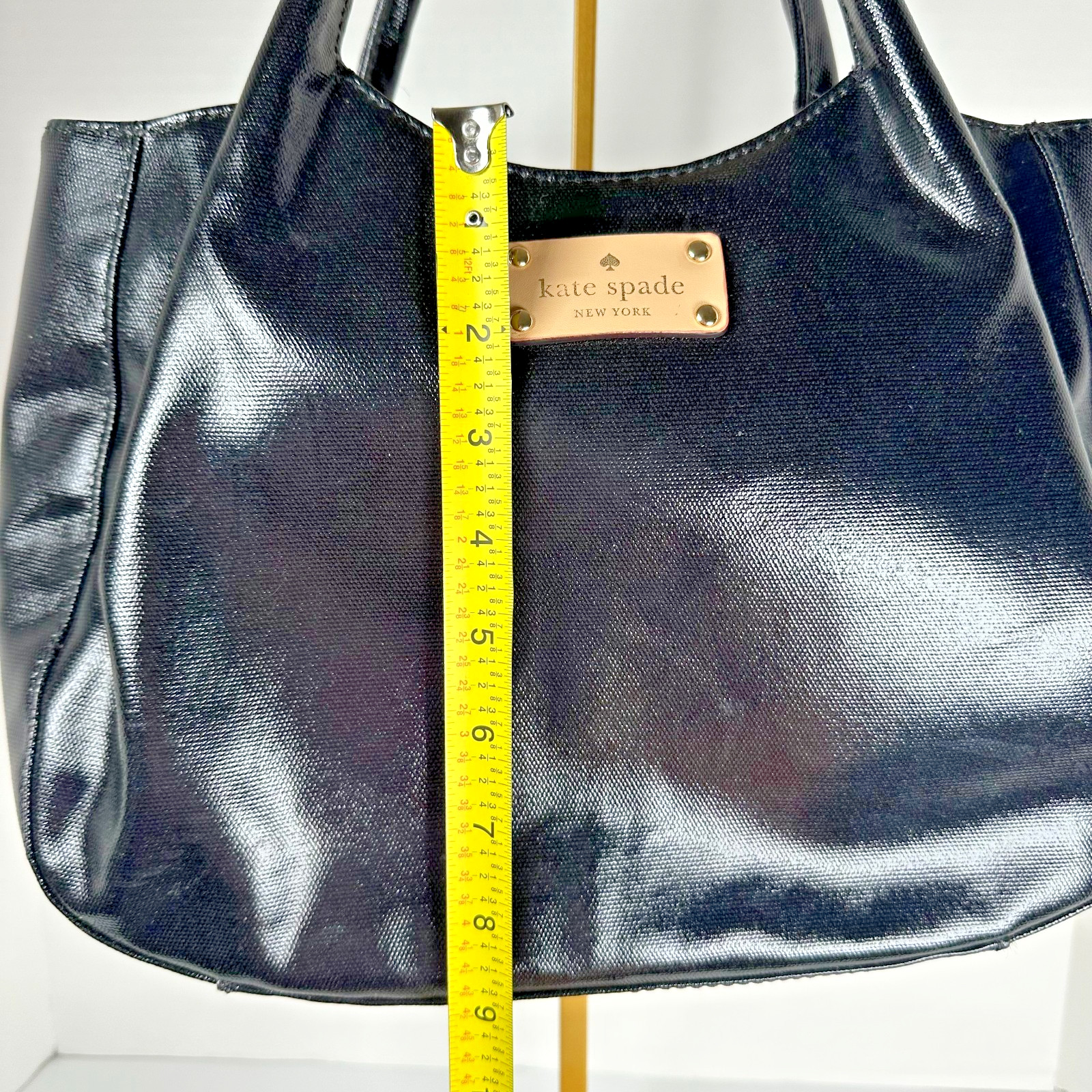 KATE SPADE FULTON TREESH STREET HANDBAG BLACK COATED CANVAS AND LEATHER SATCHEL