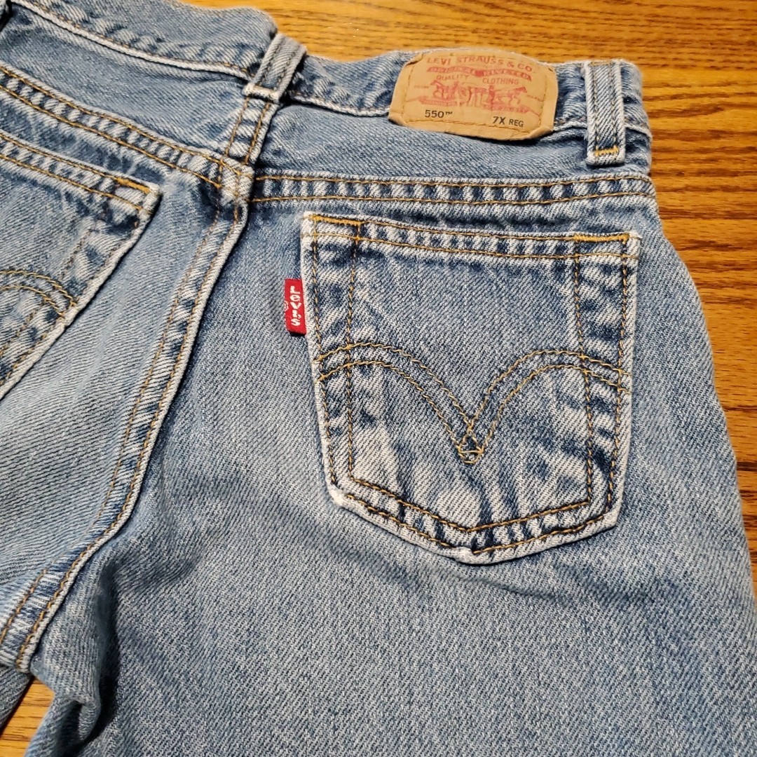 Vintage Levi’s 550 Blue Denim Jean Shorts 7X Reg Kids Red Tab Vintage