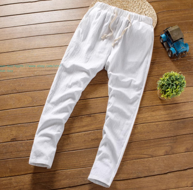 Summer Men 2pc Cotton Linen Walking Suit Outfits Slim Fit Casual Shirt+ Pant Set