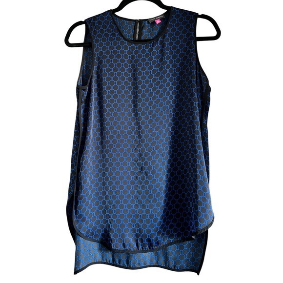 Vince Camuto XS Sleeveless Blue & Black Geometric Print Blouse Tank Top