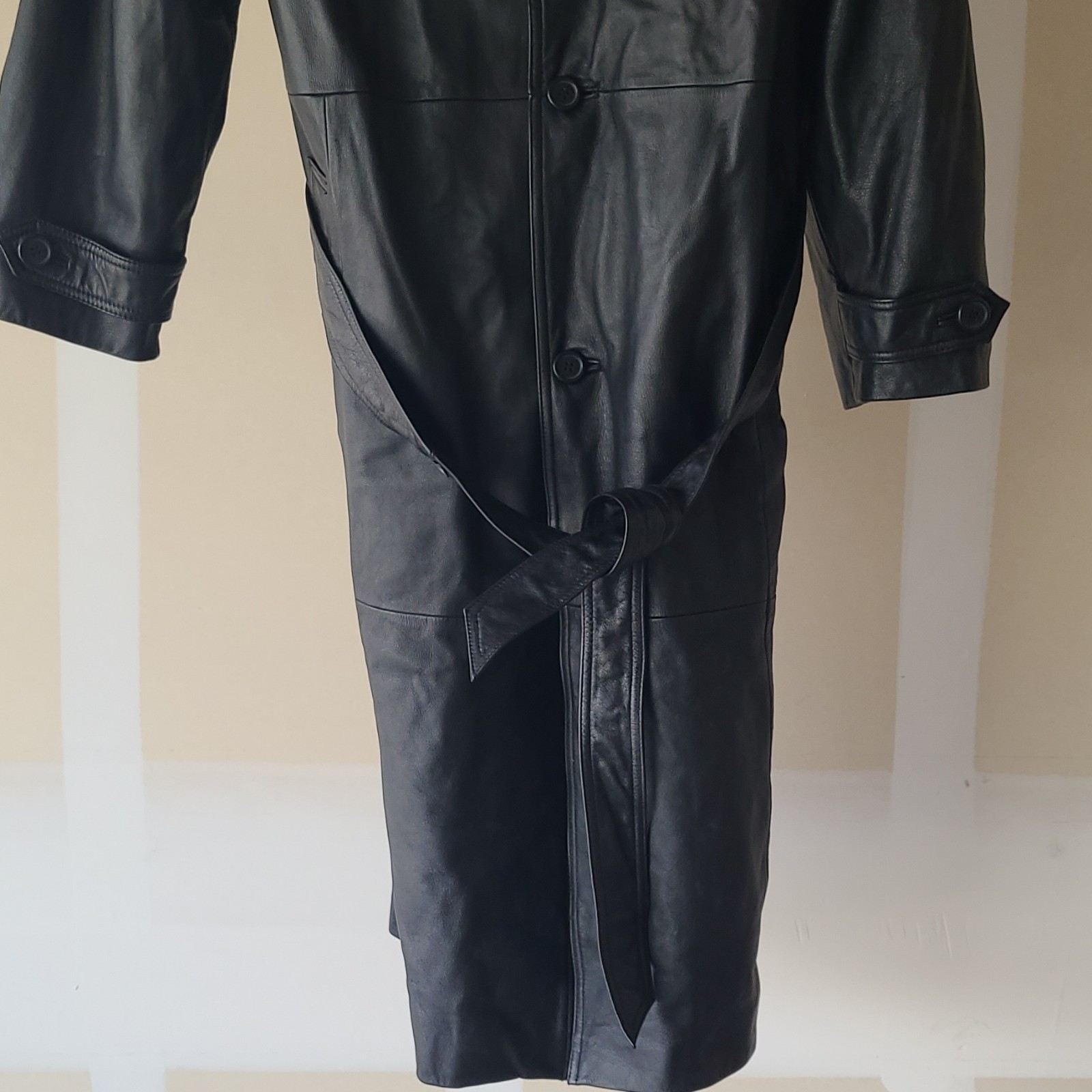 Wilsons Leather Black Belted Double-Breasted Trench Coat Men’s Size XL