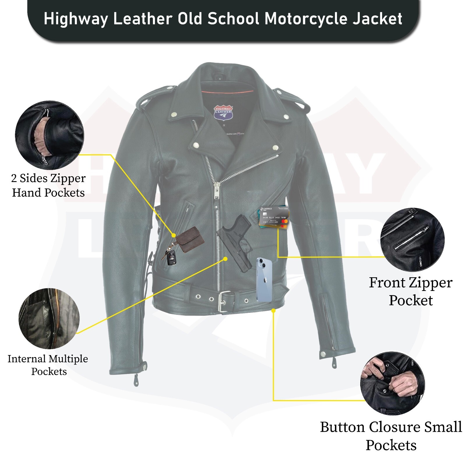 Highway Leather Old School Police Style Motorcycle Leather Jacket 2 Ammo pocket