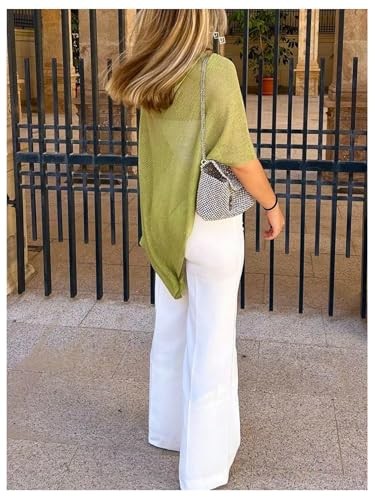 Women’s Sheer Poncho Shrug Top Lightweight Flowy Knit Sweater Medium Green