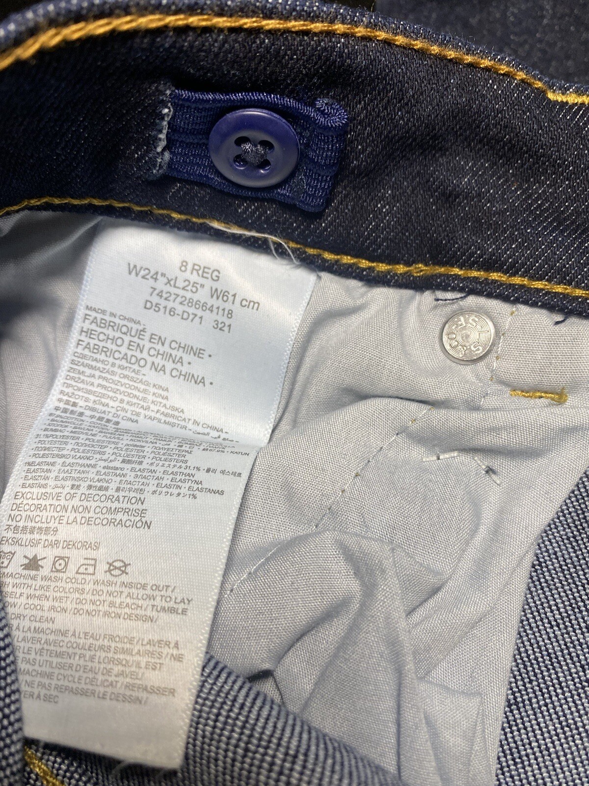 NEW LEVI’S LOOSE TAPER STRETCH BOYS Dark Wash JEANS Sz 8 REG W24″xL25″ 67%cotton