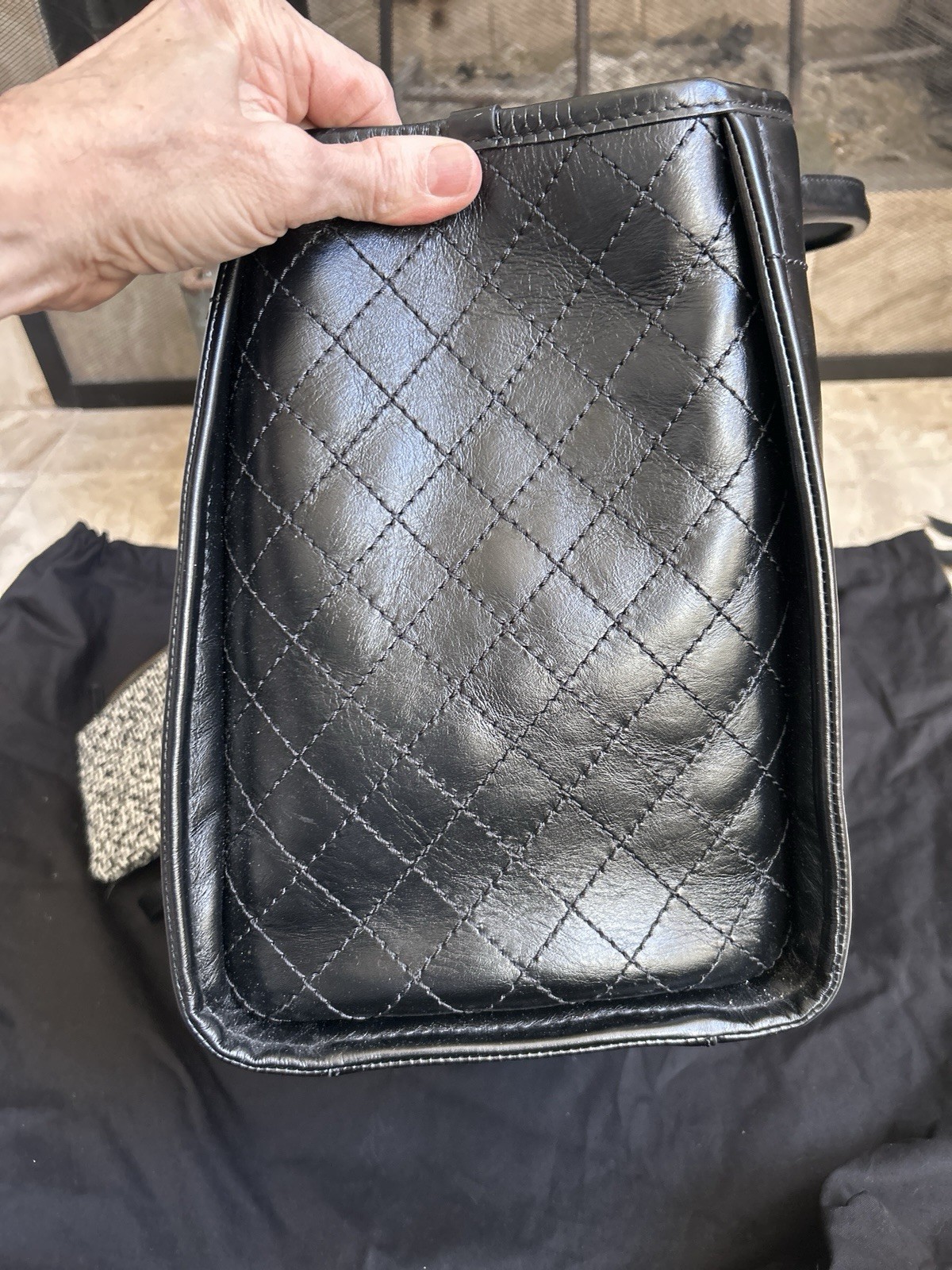 CHANEL Deauville leather & tweed handbag shopping tote – black & white