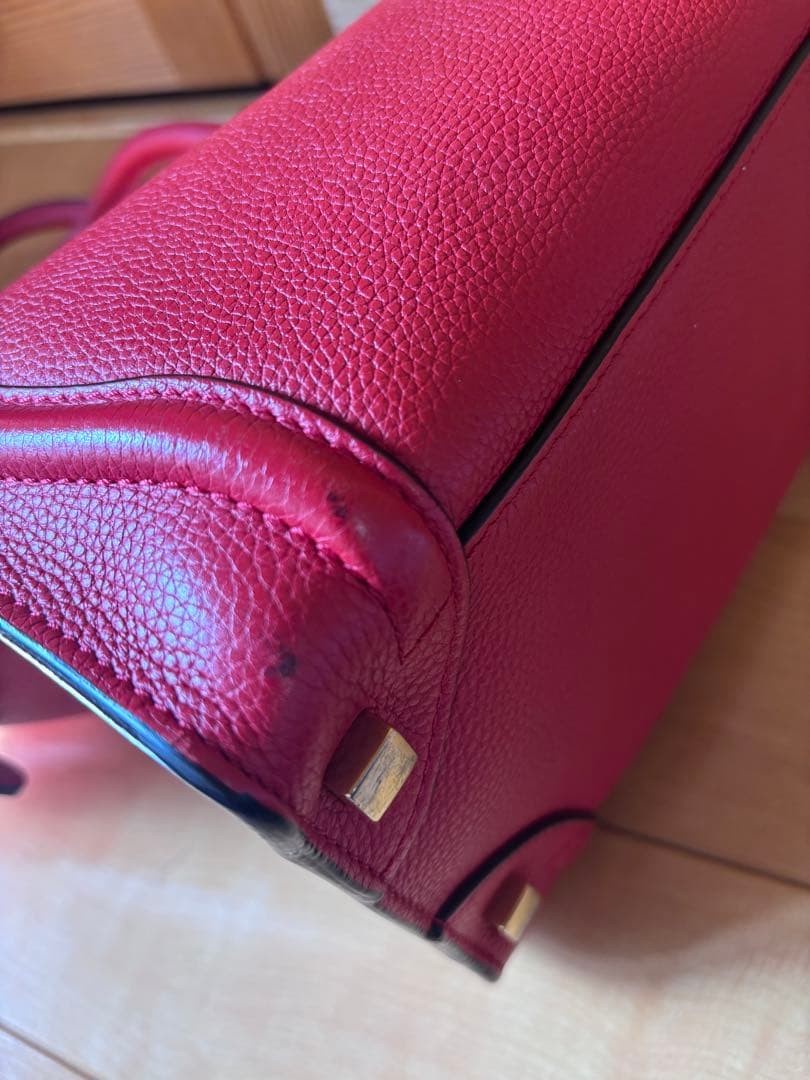 CELINE Luggage Micro Coquelico Red Genuine Leather Bag Condition Excellent