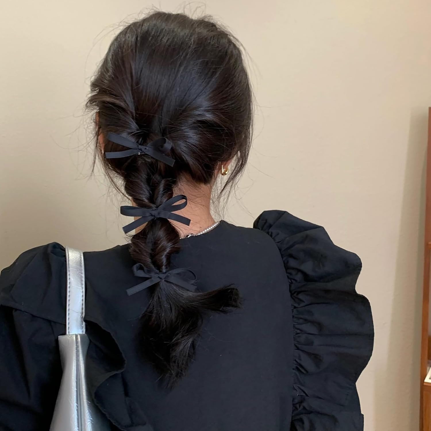 Hair Clip, 10PCS Black 10mm Double-Sided Satin Ribbon Hair Bows & Clips for Wome