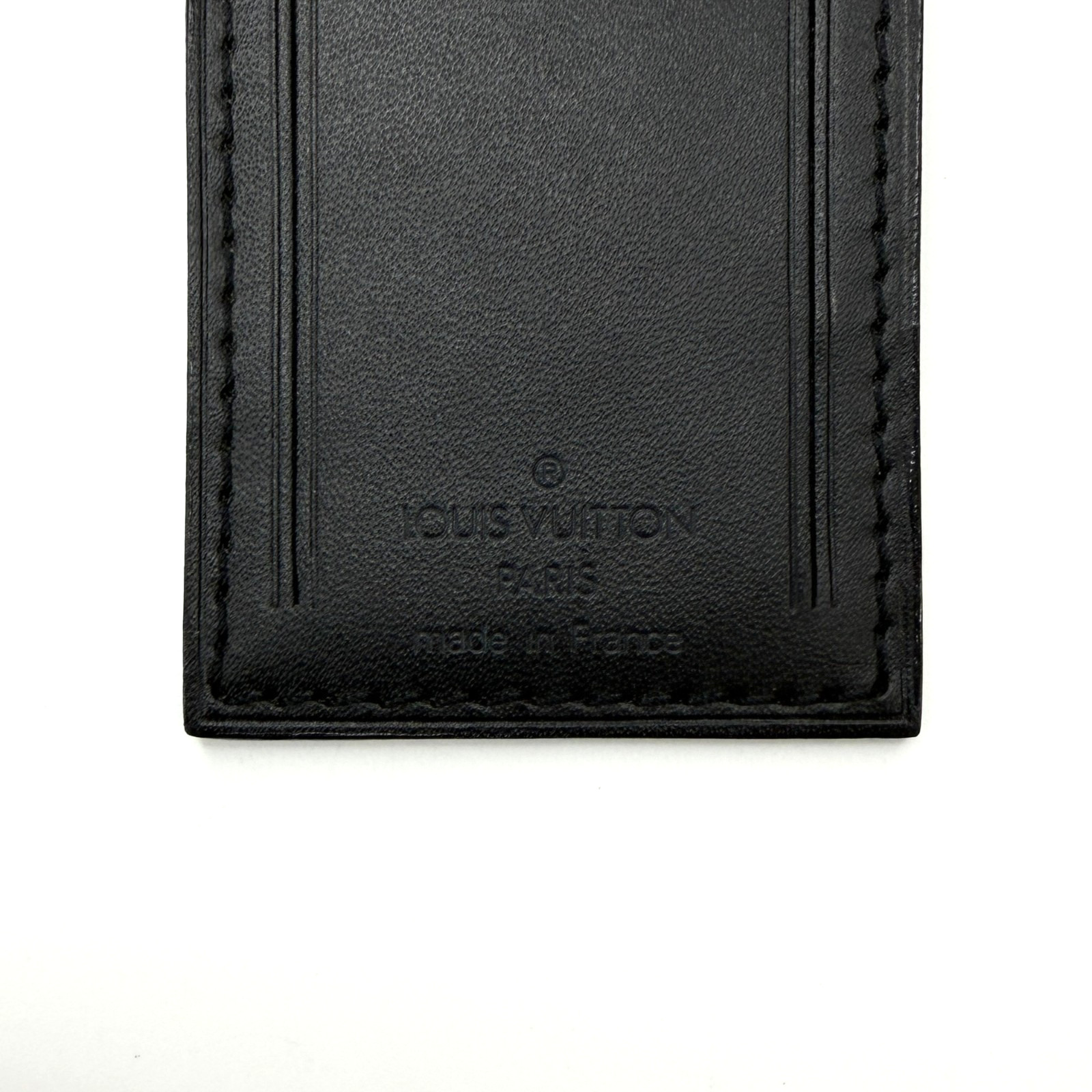 Authentic Louis Vuitton Black Leather Luggage Name Tag & Poignet Set Used Japan