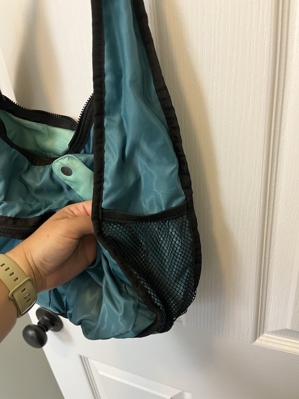 Teal Medium Crescent Shoulder Bag Zip Closure Mesh Pockets Detachable Strap