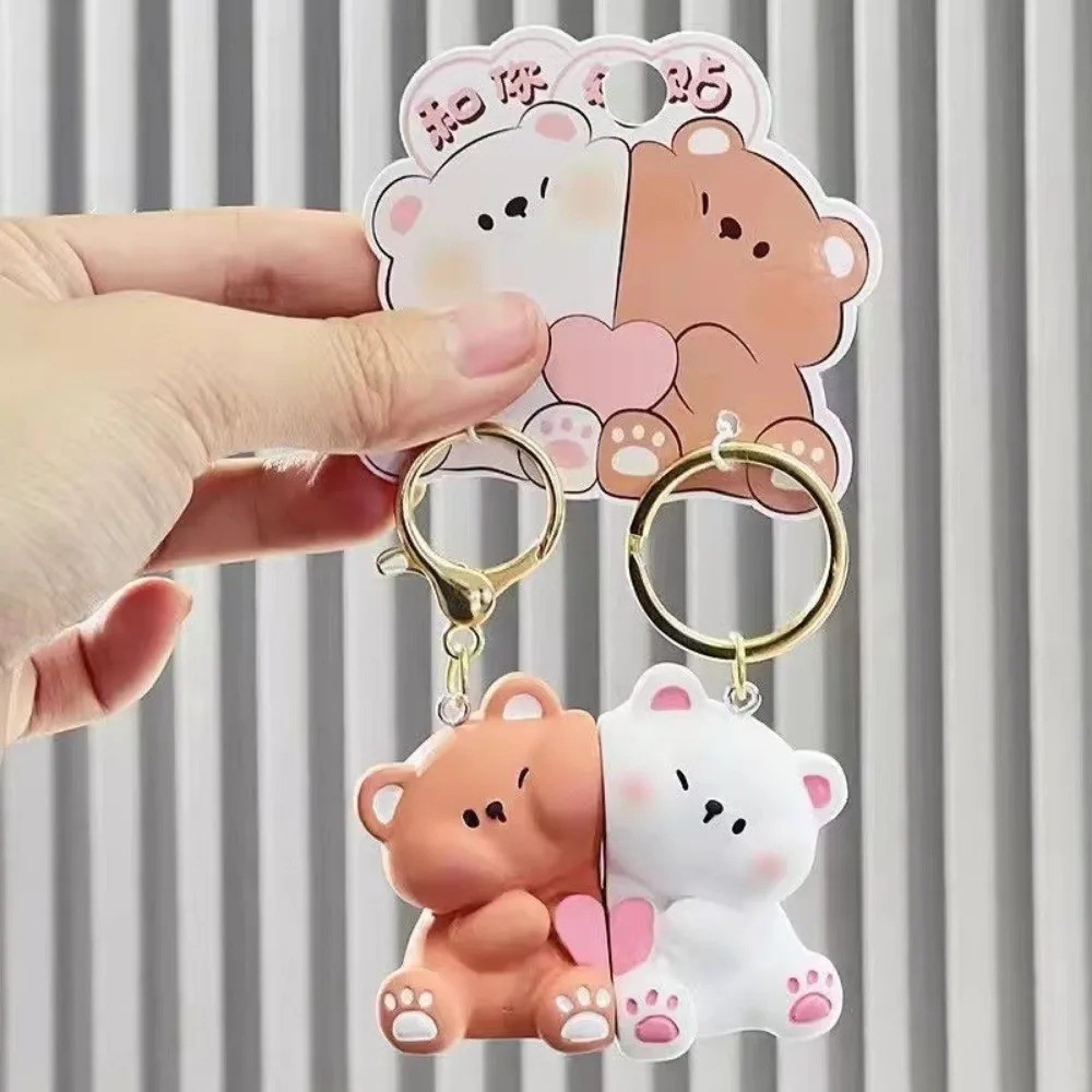 1Pair Magnetic Bear Couple Keychain Cute Resin Bag Charm Key Ring Gift Lovers