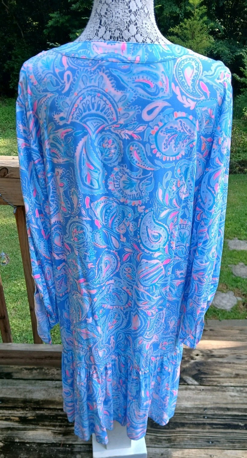 Lilly Pulitzer Charlee Tunic Dress Blue Fish Kiss XL paisley beach vacation NWT
