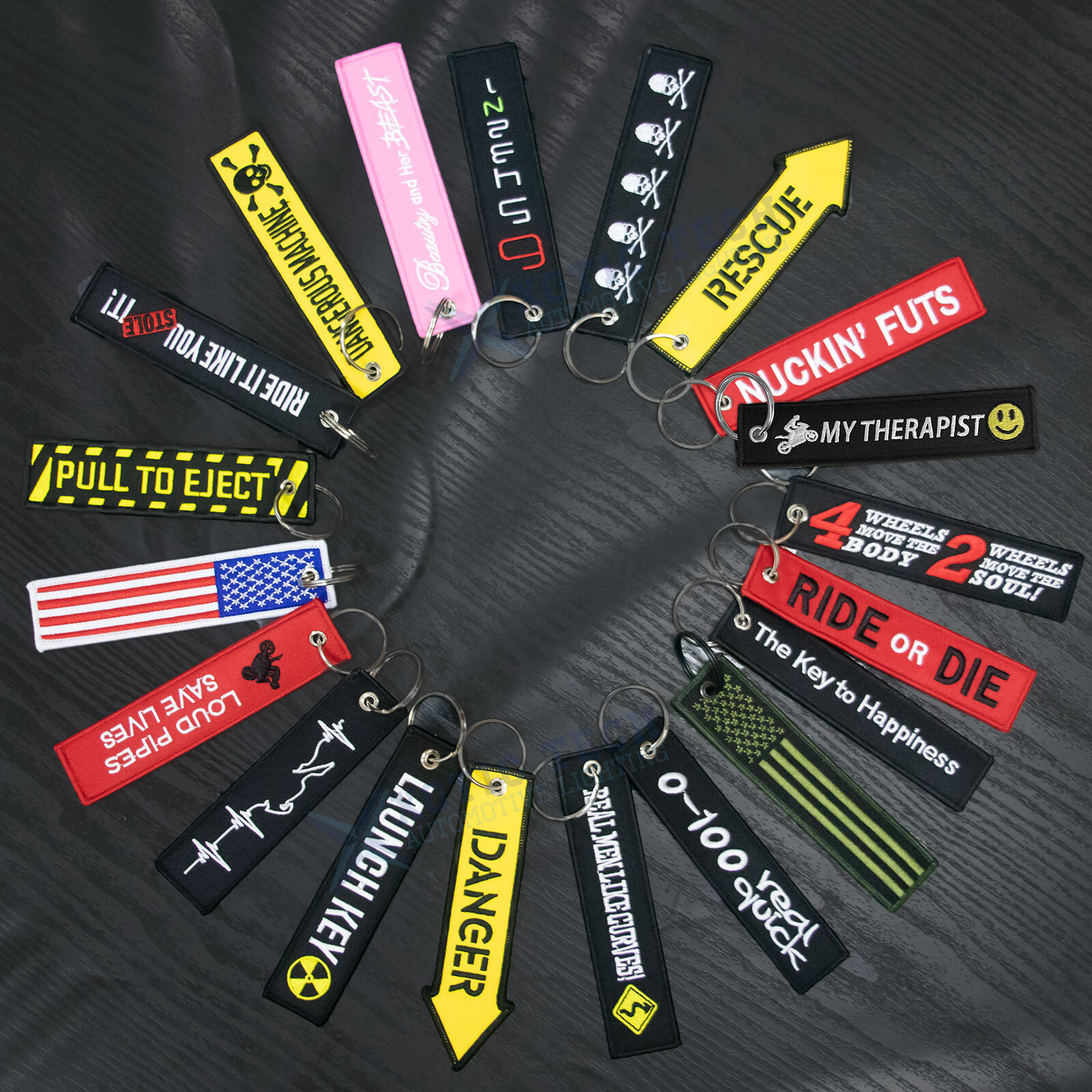 2pcs New Double Sided Embroidered Key Chain Motorcycle Tag Luggage Keyring Gift