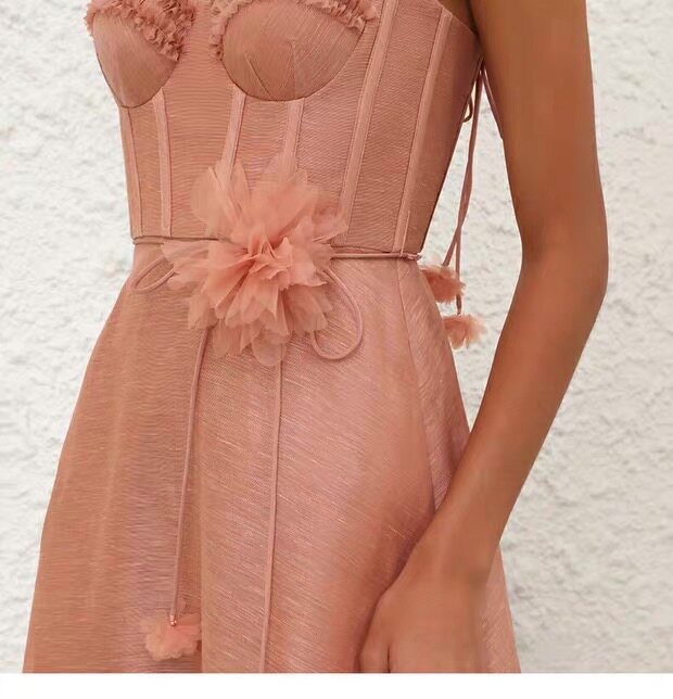 Zimmermann 2026 | Pink Ruffle Spaghetti Strap Midi Dress, Australian Designer