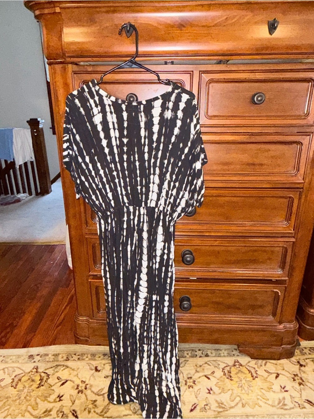 Runaway Child Black & White Tie Dye Maxi Dress Boho Beach Cover Up One Size
