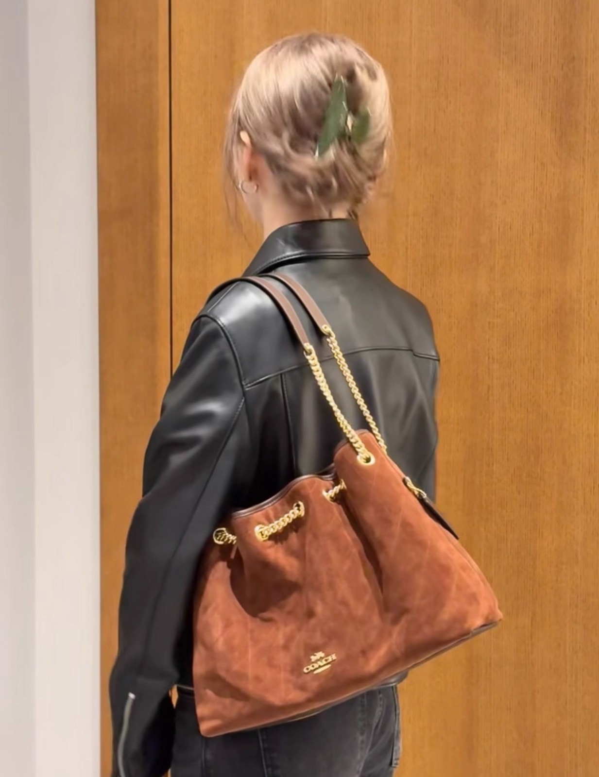 COACH CCZ80 Evelyn Shoulder Bag with Quilting Suede Gold/Vintage Brown/Maple NWT