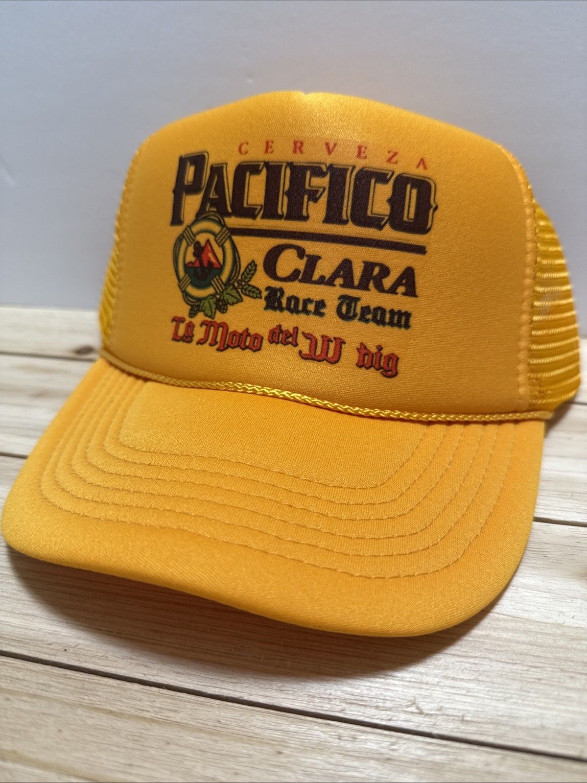 Vintage Pacifico Beer Hat Trucker Hat snapback Gold Yellow Race Team Racing Cap