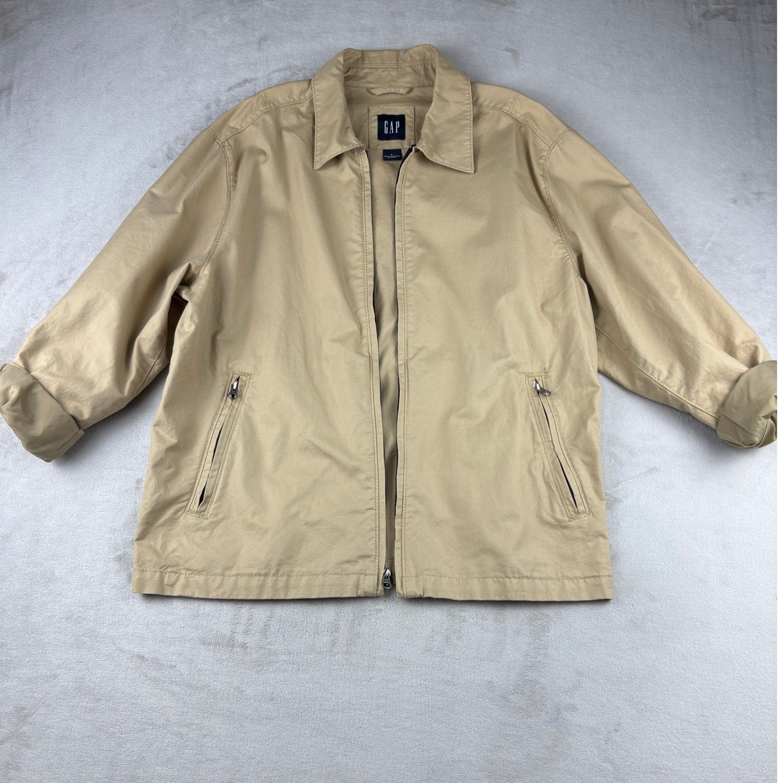 GAP Vintage Mens Barn Jacket Tan Cotton Zip Up Vintage 2004 Large 247222
