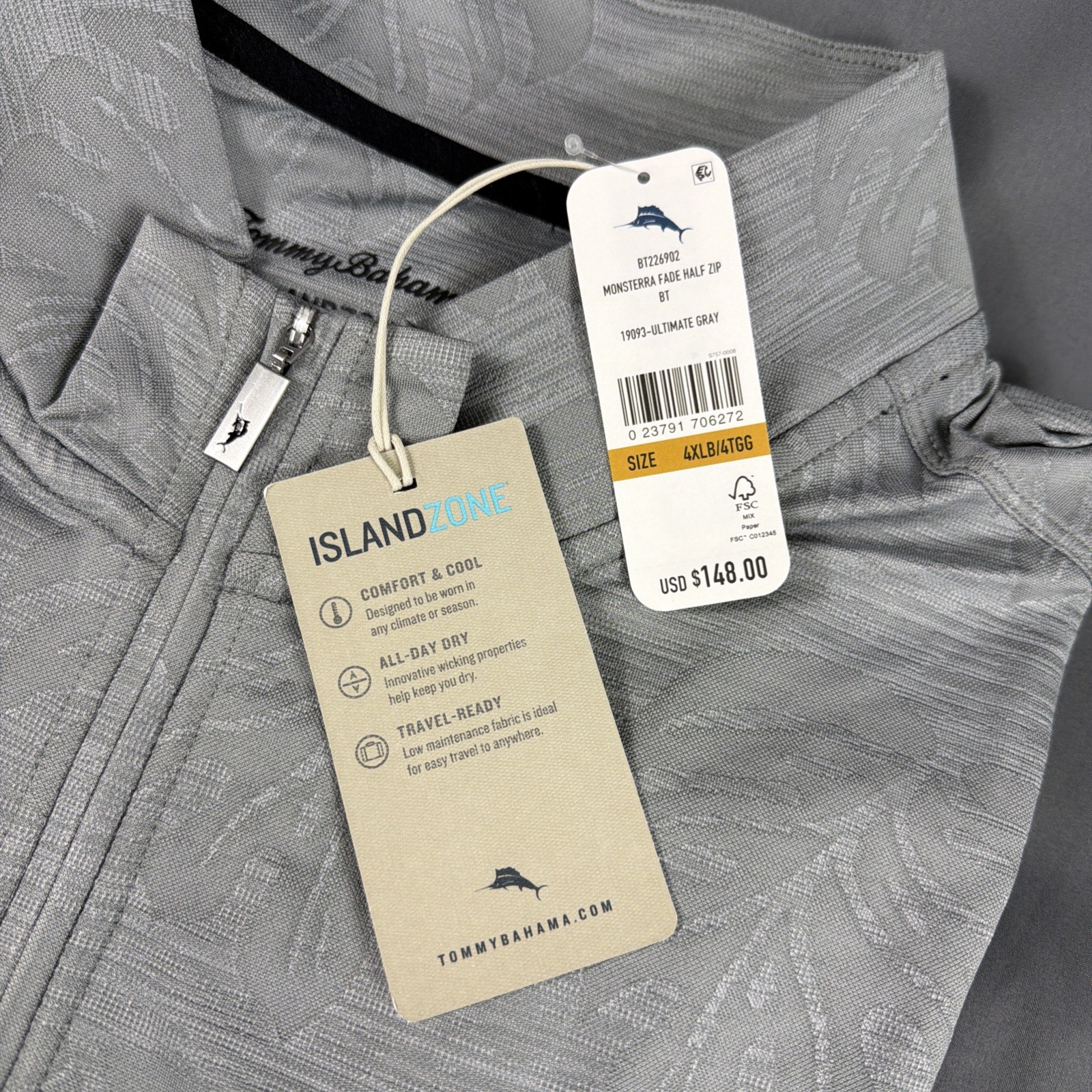 Tommy Bahama Golf Pullover Monstera Fade Print 1/4 Zip 4XLB Gray NWT MSRP $148