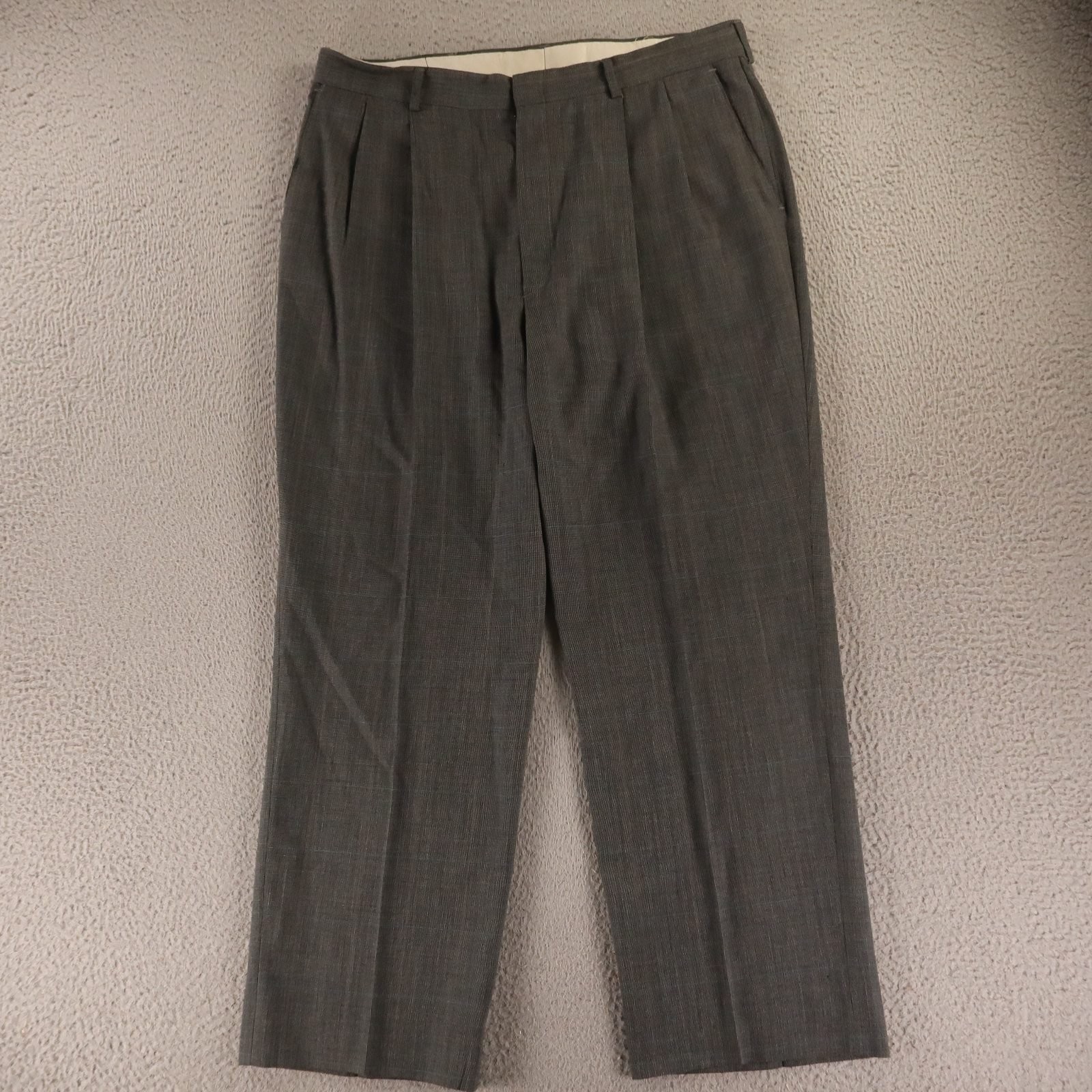 VTG Haggar Pants Mens 36×28 Gray Glen Check Wool Blend Made in USA Slacks