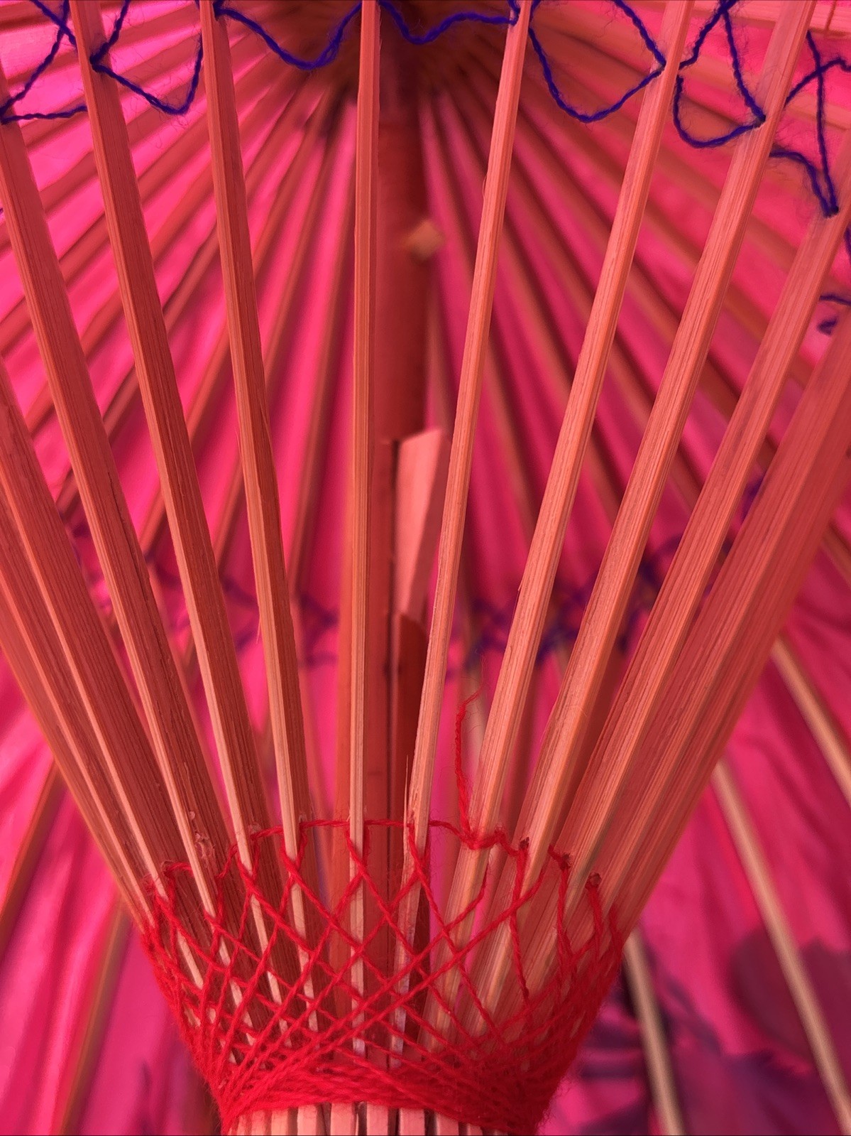 Vintage Parasol decorative umbrella synthetic fiber Pink bamboo wood umbrella