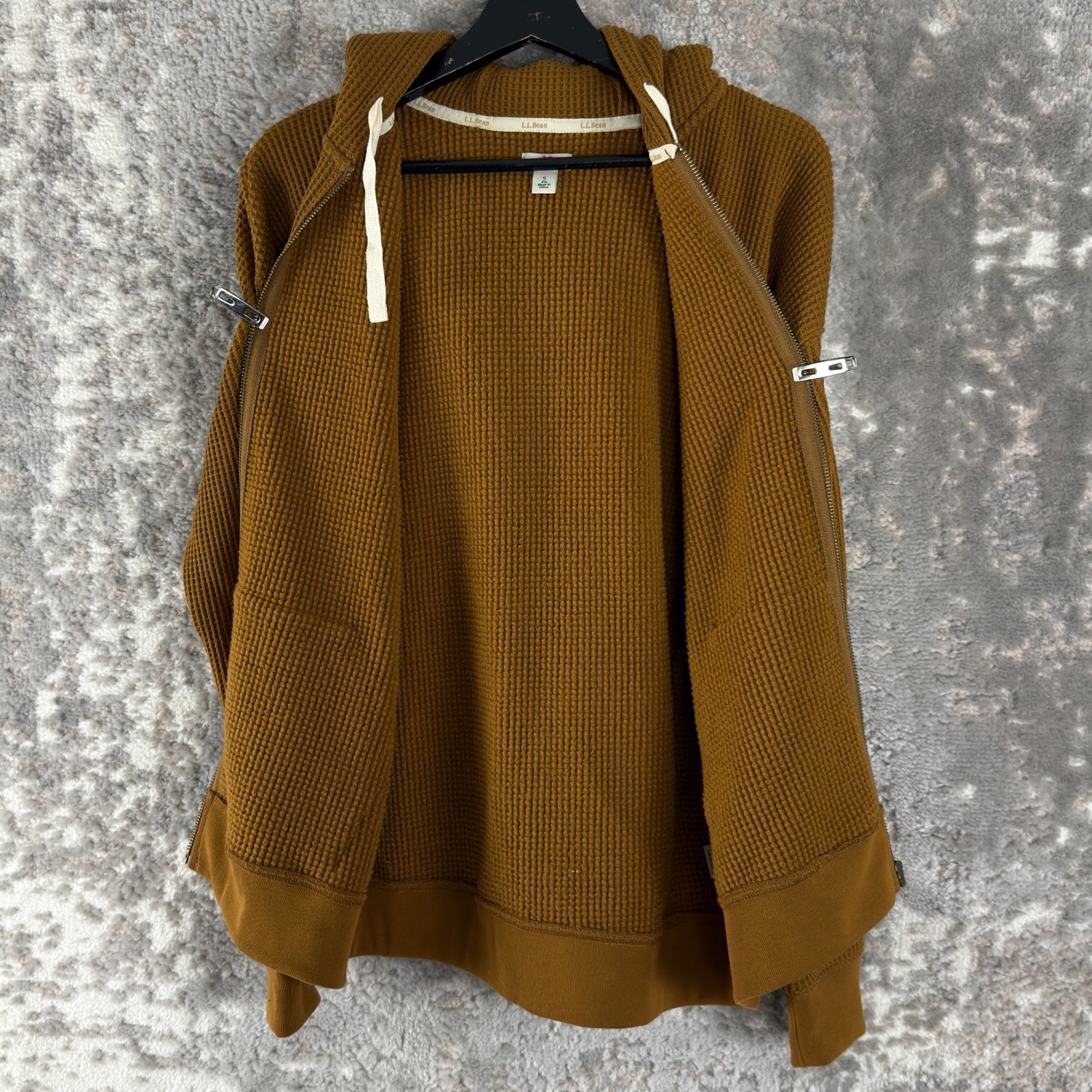 LL Bean Size S Athleisure Textured Drawstring Hooded Jacket Brown Long Sleeve