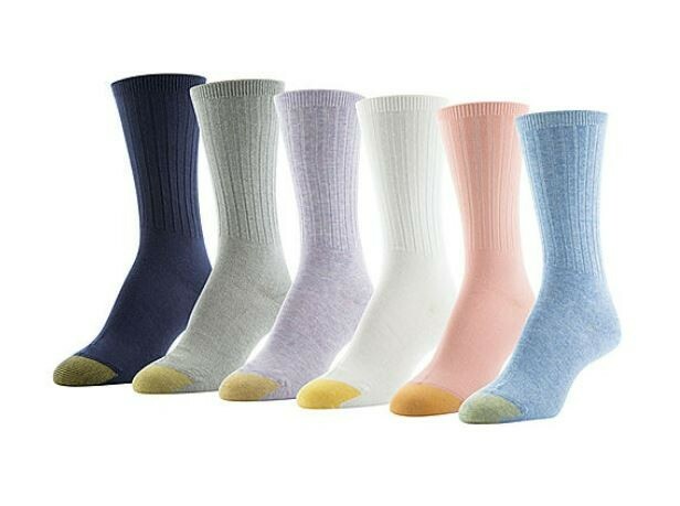 GOLD TOE Women’s 6 pack Crew Socks, Size 9-11 fits shoe sizes 6-9, Multi-Color