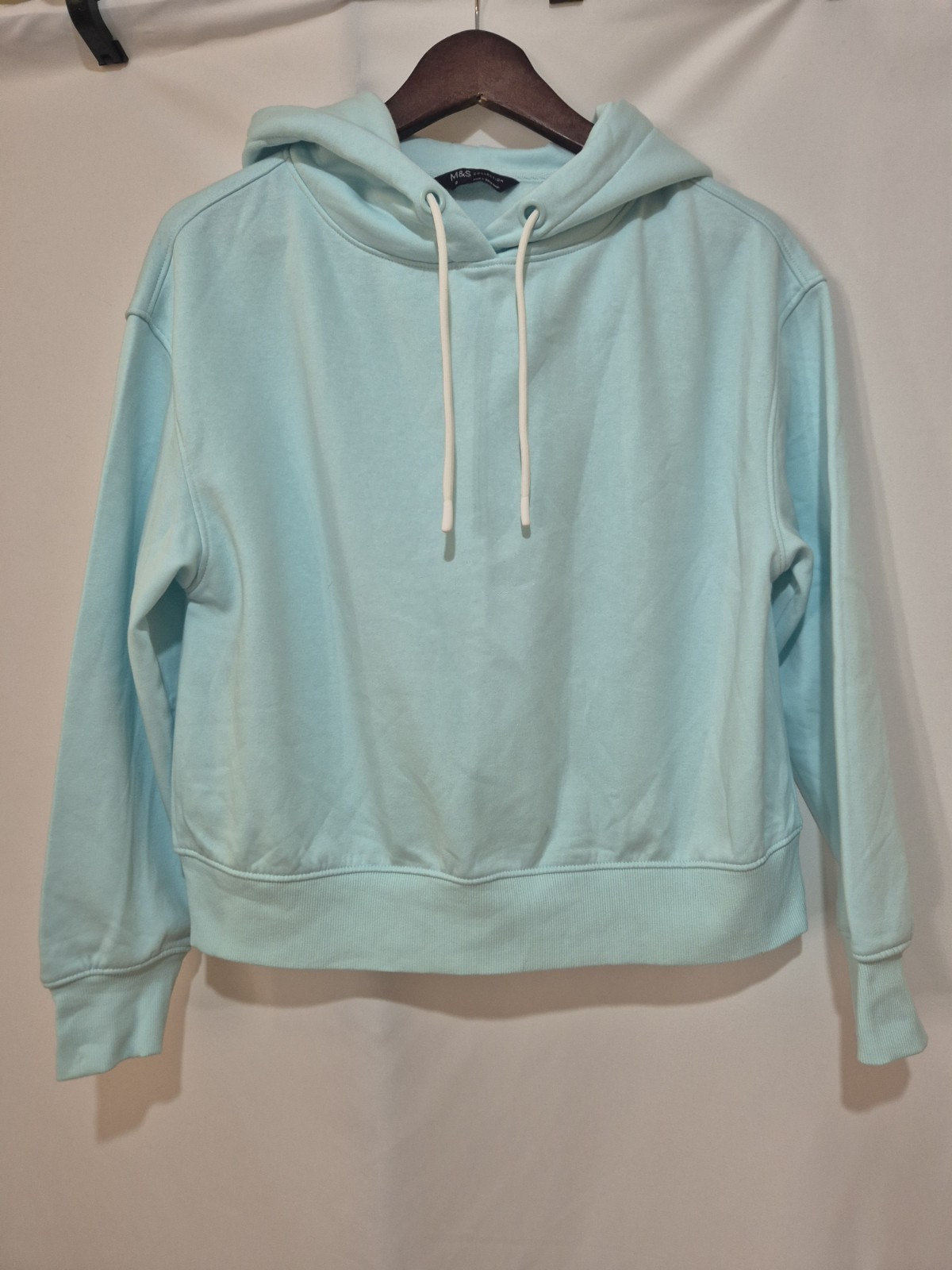 M&S Marks and Spencer Light Blue Hoodie Jumper Sweater Womens 8 Fleece Lined