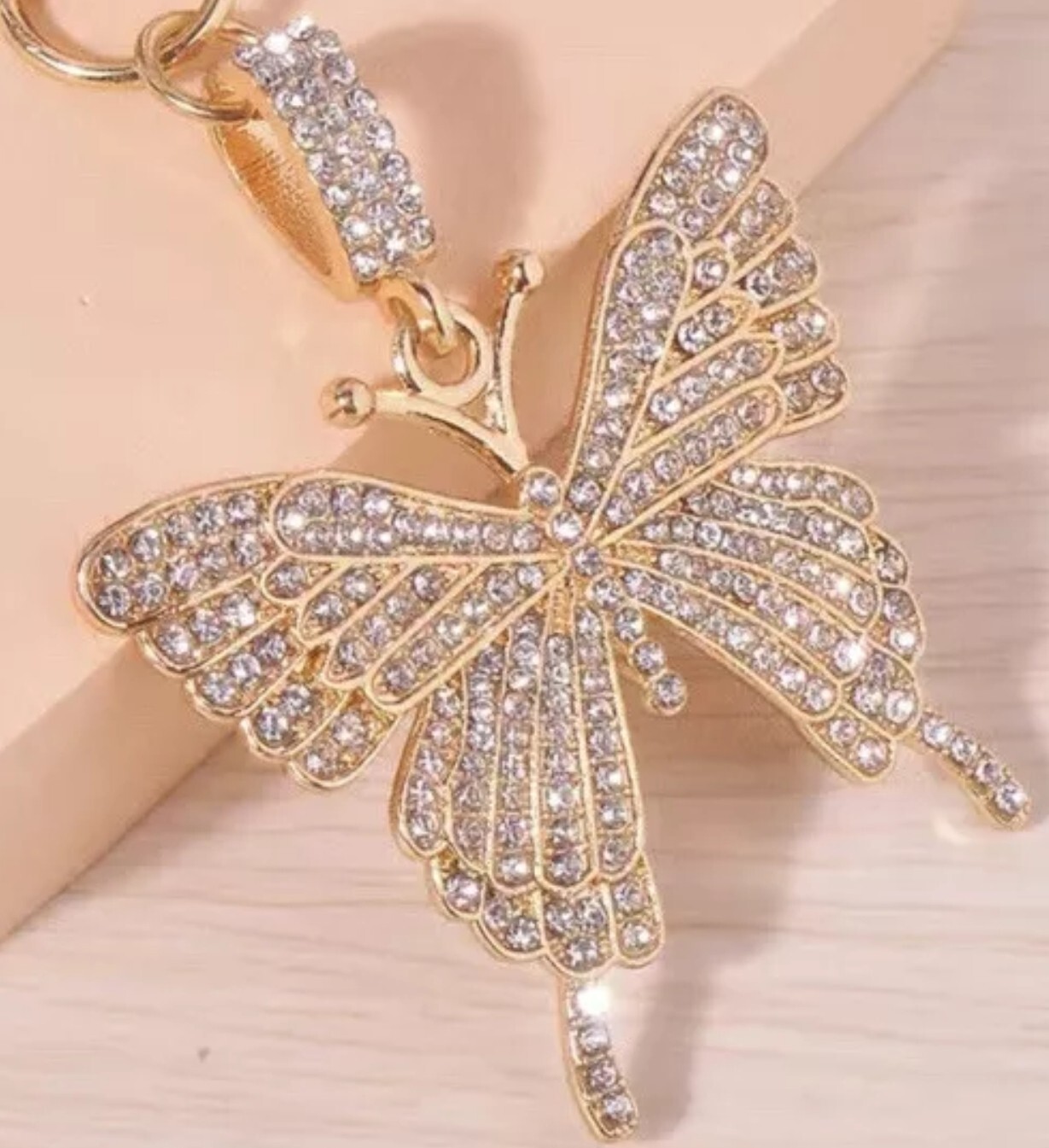 2Pcs Rhinestone Gold Butterfly Keychain