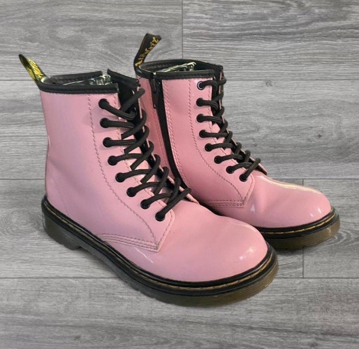 Dr. Martens 1460J Kids Pink Patent Leather Lace-Up Zip Combat Boots US 2