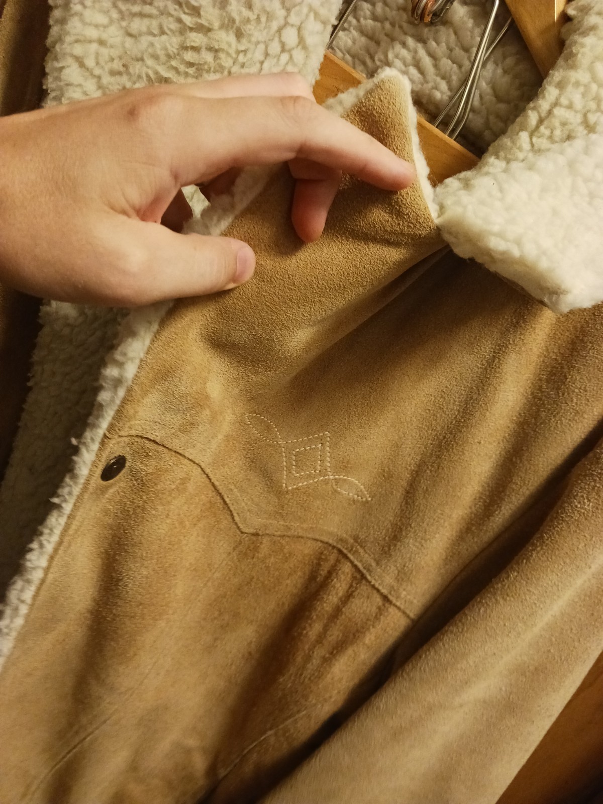 Vintage Levis Suede Cowhide Leather Western Sherpa Jacket Brown Tab Mens L Rare!