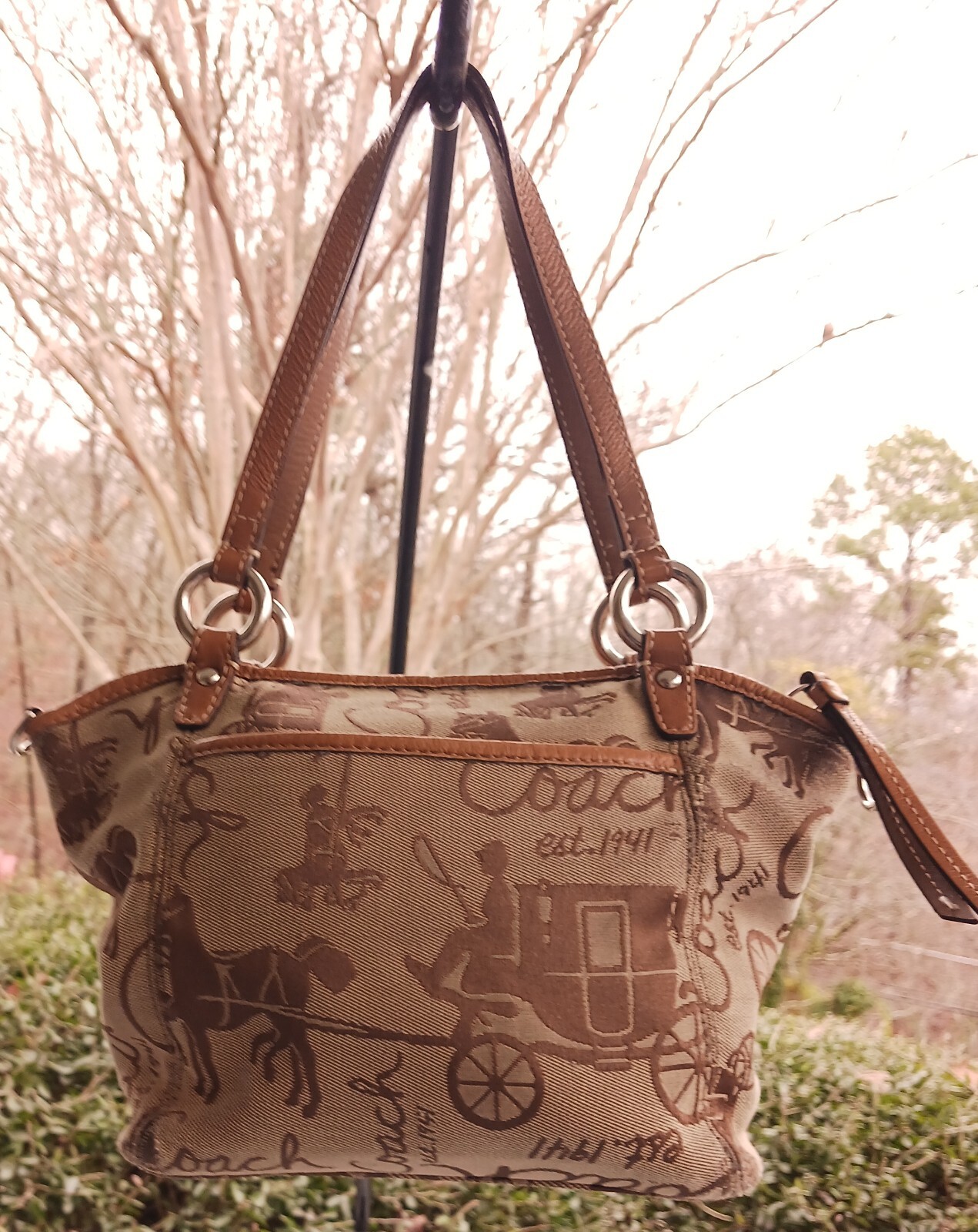 Coach F14855 SMALL Leah Beige Canvas Logo Turnlock Detail Crossbody