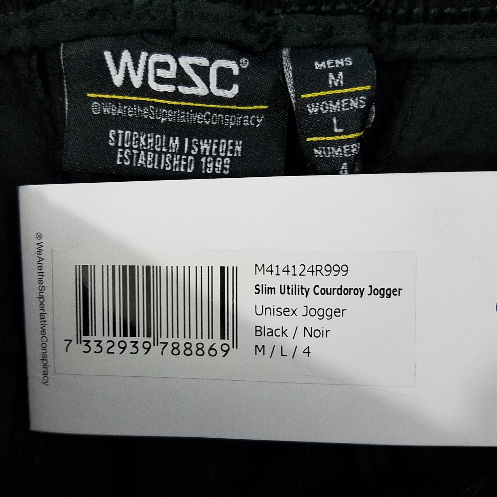 WESC Slim Utility Corduroy Cargo Jogger Pants Mens Medium Womens Large Unisex